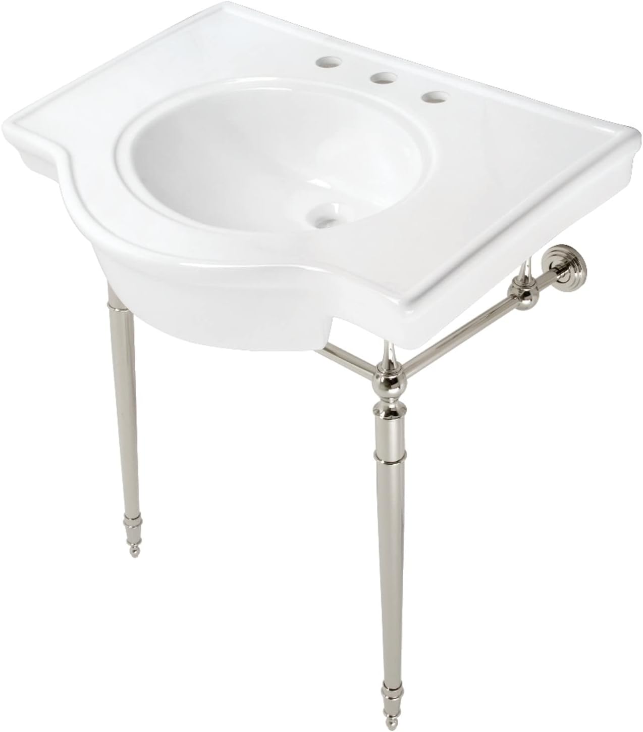 Fauceture VPB2215336ST Edwardian 31-Inch Console Sink with Brass Legs, White/Polished Nickel