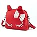 Pinky Family Cute Cat Ear Kids Handbags Crossbody Bags PU Leather Backpacks (red)