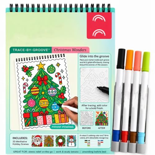 Trace‑By‑Groove Guided Flow Art Coloring Pad, Double‑Sided Markers Included