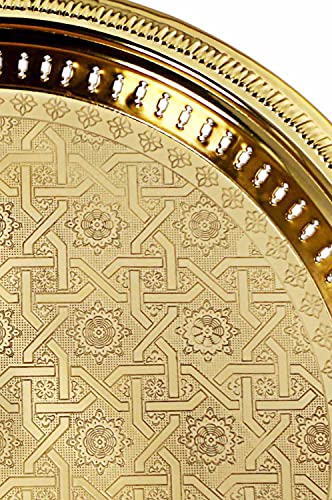 Orientalisches rundes Tablett Schale aus Metall Juman 40cm groß Gold | Orient Dekoschale mit hoher Rand | Marokkanisches… – Bild 6