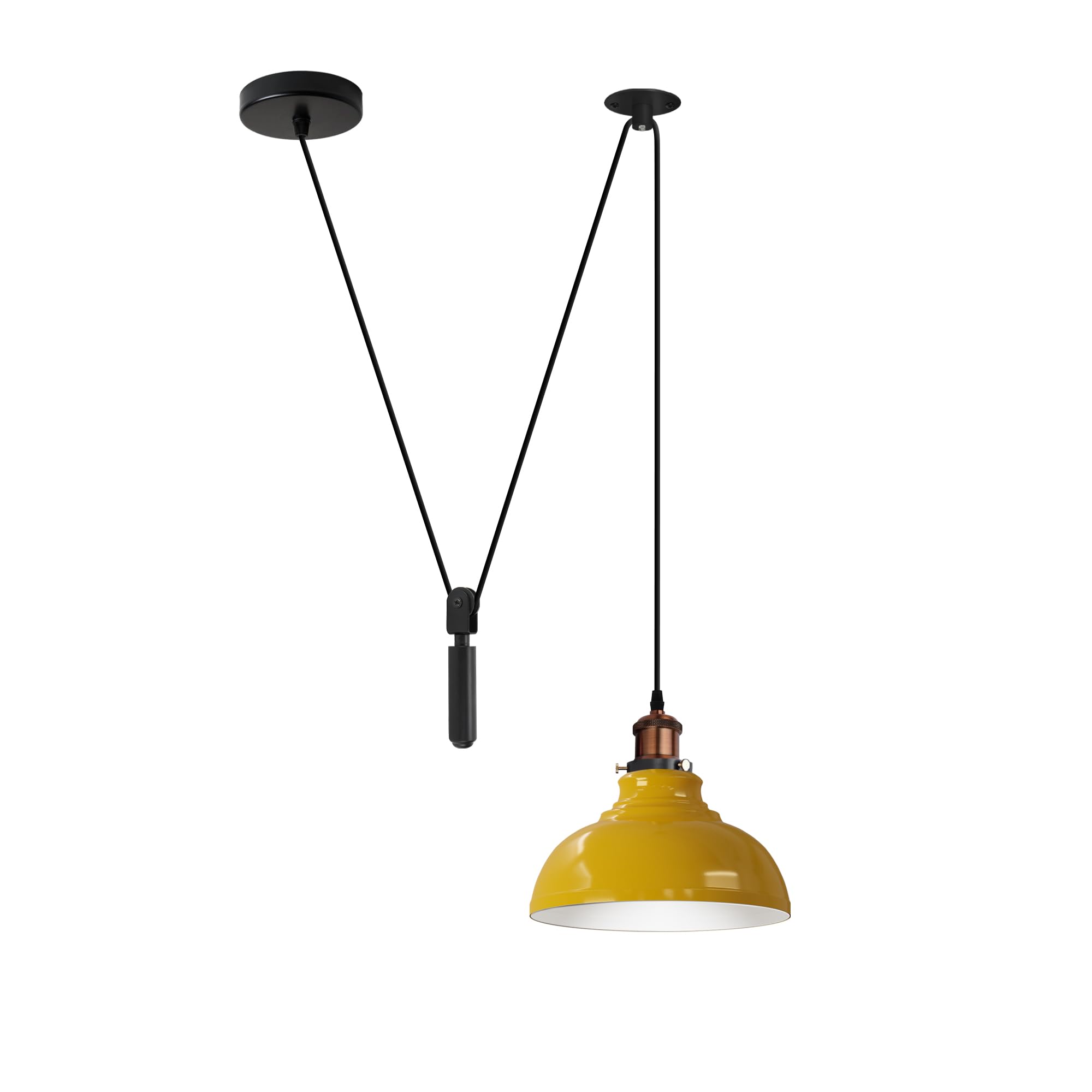 Lámpara colgante de techo, pantalla de metal de 29 cm de ancho, cable de altura ajustable de 2 m, base de bombilla Edison vintage de 60 W E27, iluminación de polea industrial, lámpara de isla para
