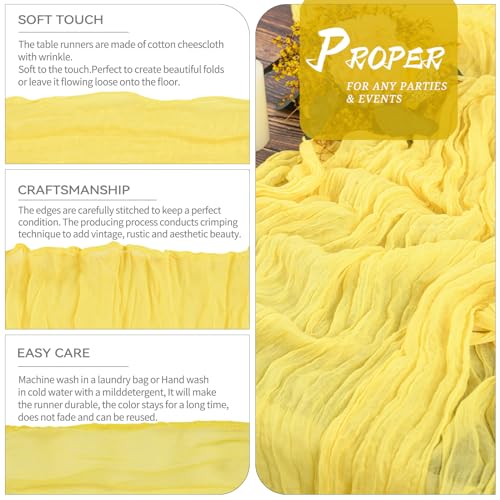 YMHPRIDE 2 Packs Cheesecloth Table Runner Baby Yellow, 90x300cm Light Yellow Rustic Gauze Fabric Boho Table Runner, Cheesecloth Wedding Table Decor for Wedding Party Bridal Shower Table Decorations - Cosy Home Interiors YMHPRIDE 2 Packs Cheesecloth Table Runner Baby Yellow, 90x300cm Light Yellow Rustic Gauze Fabric Boho Table Runner, Cheesecloth Wedding Table Decor for Wedding Party Bridal Shower Table Decorations - Image 3