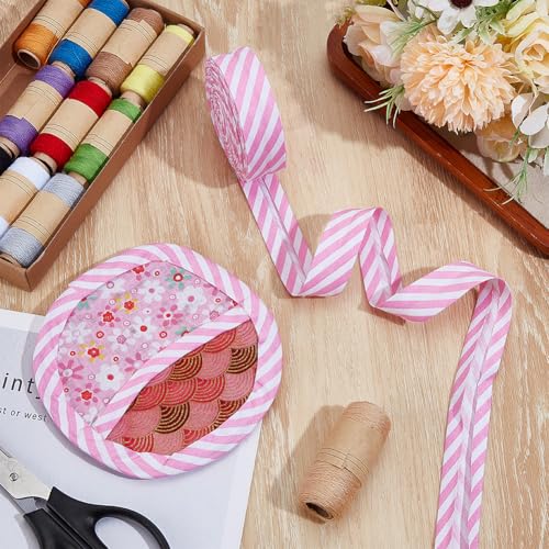 Biais rayé bicolore en sergé de polyester ruban résistant rose et blanc - 5