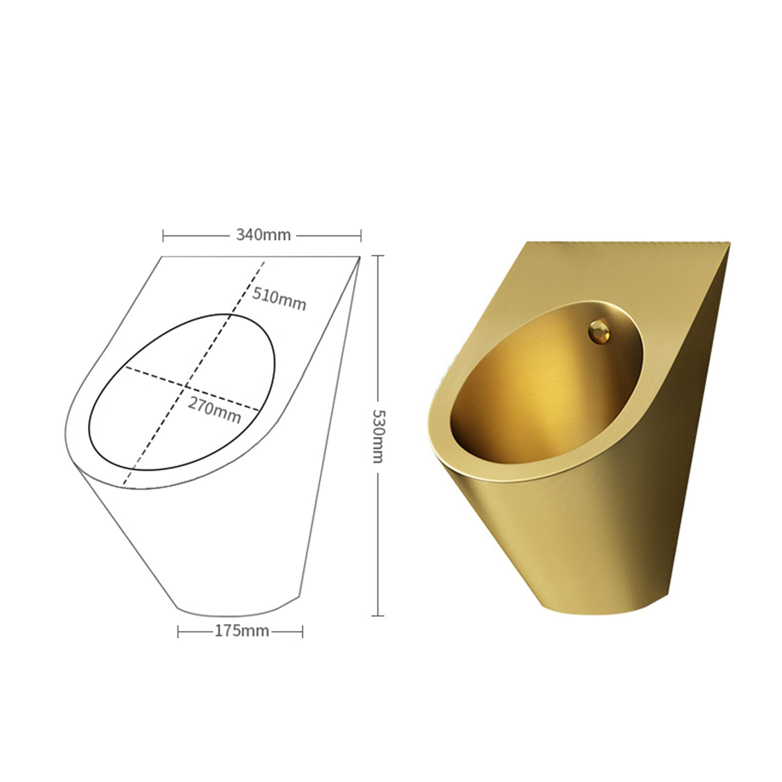 iumLeap Golden Wall-Mounted Urinal, Induction Flushing Urinal, Urinal with Non-Contact Flushing Valve