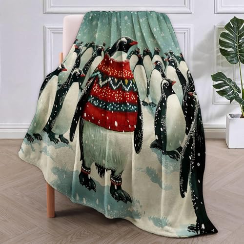Couverture pingouin coloré 127x152 cm pour décoration de Noël et canapé
