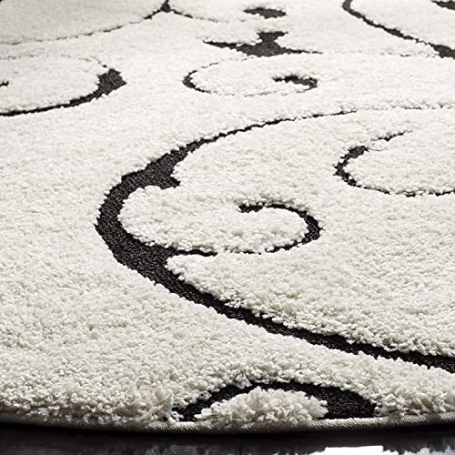 Image of Handwoven Microfibre 3D Rug for Living Room (Ivory & Black, 7 X 7 Feet (Round), Microfibre)