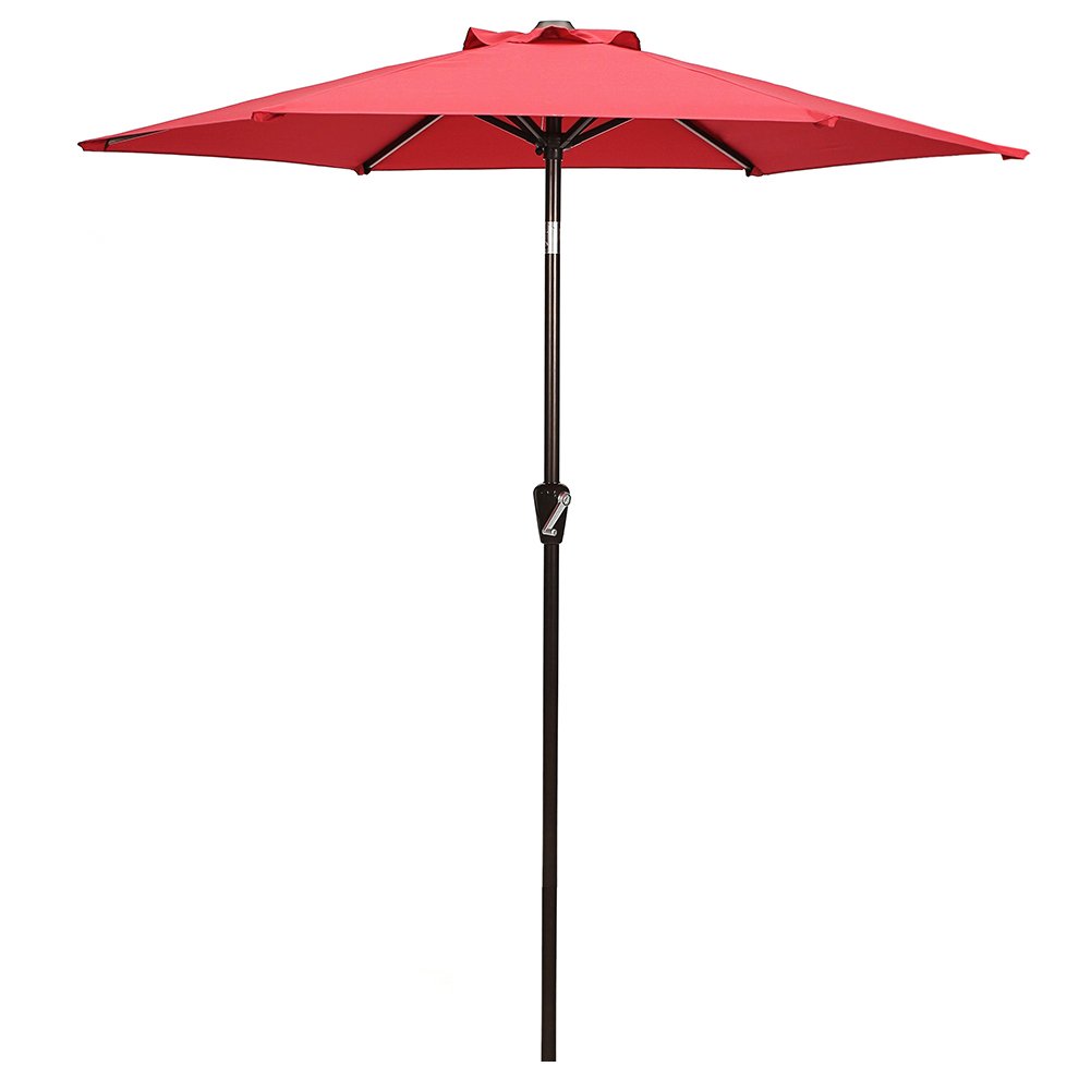 domi outdoor living Patio Umbrella, 7' Outdoor Table Market Umbrella with Push Button Tilt/Crank, 6 Ribs, Red