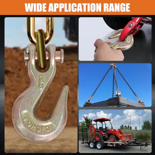 Image of 3 /8 inch Chain Hooks Grade 70, Heavy Duty Clevis Grab Hooks, 10 Pack | Forged Alloy Steel Tow Hook with 7,100 lbs WLL 28,000 lbs Break Strength, Zinc-Plated for Truck Trailer Tow Chain Transport