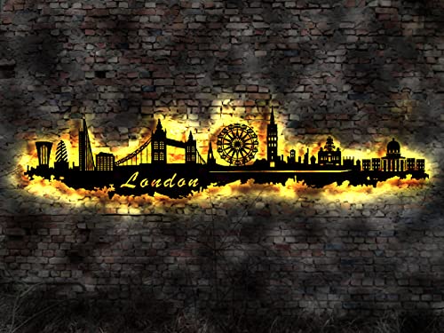Tableau mural à LED Skyline London en bois pour illuminer votre salon chaleureux
