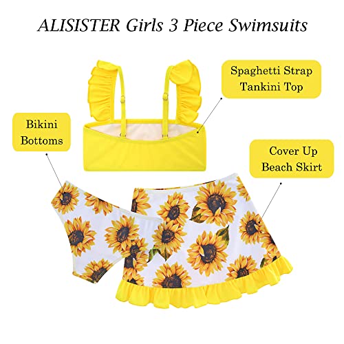 Image of ALISISTER Girls Swimsuit 3 Piece Bathing Suits Summer Bikini Tankini Sets with Cover Up Skirt for 4-12 Years