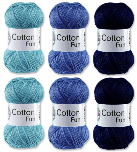 Gründl Cotton Fun Wool 100 % Cotton Set 6 - Blue Mix Pack of 6 300 g