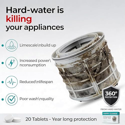 Image of Washing Machine Cleaner Descaler (12 Count) - Deep Cleaning Tablets for HE Front Load & Top Loader - Odor Eliminator & Grime Remover for Drum, Pump & Tub Seal