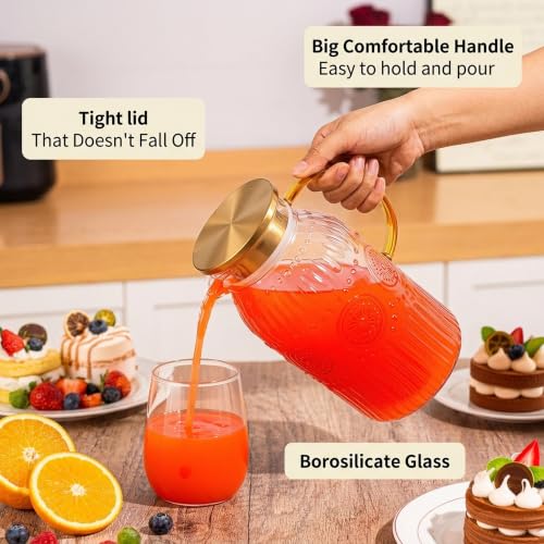 Image of Amzcku Glass Pitcher with Lid 68oz 2L Vintage Water Carafe Beverage 1Pack