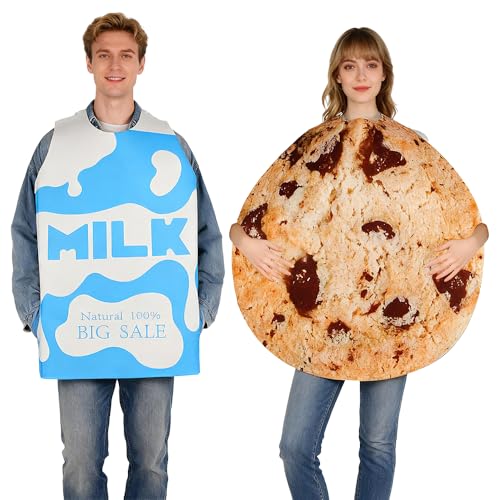 ADDLIVE Disfarces para casais adultos carnaval, disfarces divertidos, jogo de papel de leite e bolachas roupas para casais, roupas divertidas para casais amantes da comida para carnaval Mardi Gras