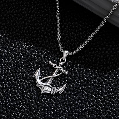 Mens Anchor Necklace, 925 Sterling Silver Nautical Anchor Pendant Anchored in Christ Jewelry Gifts for Graduates, Travelers, Sailors2