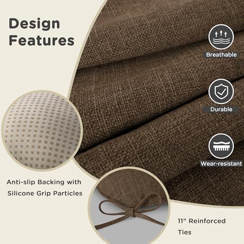 Image of AddGrace Chair Cushions for Dining Chairs Set of 2 Kitchen Seat Cushions with Ties and Non Slip Backing Tufted Indoor Seat Pad for Kitchen Dining Room 18 inch x 17 inch x 3 inch Coffee