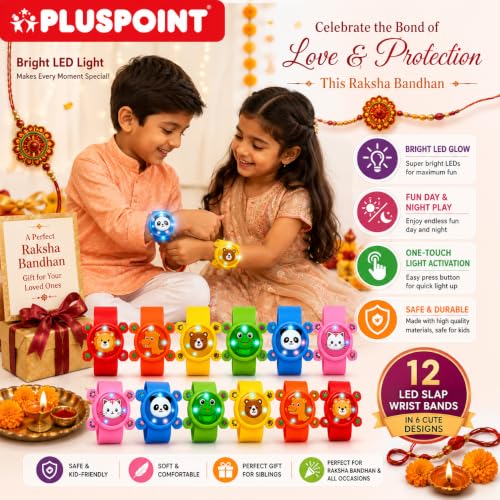 Image of PLUSPOINT Kids Rakhi Wrist Bands | LED Light-Up Spinning Slap Bracelets with Cute Cartoon Design | Raksha Bandhan Gift, Birthday Return Gift & Party Favor for Boys & Girls