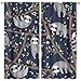 Kazynee Funny Cartoon Sloths Rod Pocket Blackout Curtains for Bedroom Retro Tropical Jungle Animals Sloth Coffee Design Window Drapes,Thermal Insulated Room Darkening Curtains 42x45in