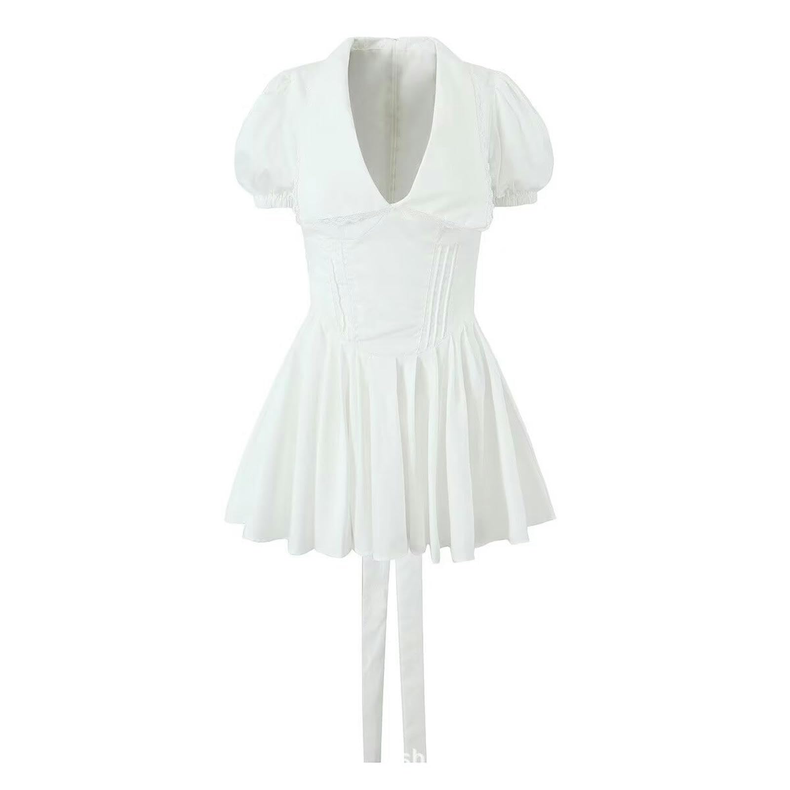 Robe de Princesse Chic à Manches Courtes en Dentelle avec col pour bébé - Blanc - L