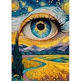 Impossible Puzzles for Adults 1000 Pieces, Eye Starry Night Jigsaw Puzzle Mountain Scenery, Abstract Art Landscape Scenic Challenge Puzzle