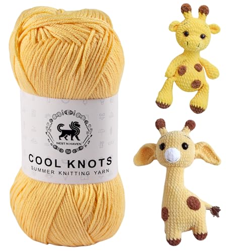 Image of NESTNHAVEN Polyester Blend Cool Knots, Hand Knitting Yarn (100G) - Luxury Yarn For Crochet, Amigurumi, Embroidery, Toys, Garments, Flowers And Hobby Projects (Yellow)