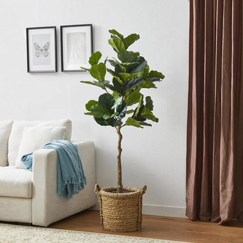Glitzhome Artificial Tree 5ft Tall Fake Potted Fiddle Leaf Fig Tree with Planter for Modern Home Office Living Room Floor Decor Indoor Outdoor2