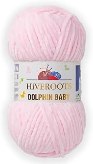 3 Skein/Pack Hiveroots Dolphin Baby Chenille Yarn, Each Ball 100 gr (3.5 oz), 120 m (132 Yards), 100% Polyester, Super Bulky Baby Blanket Velvet Amigurumi Yarn, 80303 - Powder Pink
