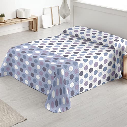 MERCURY TEXTIL- Colcha Bouti Estampada, para Verano y Entretiempo 100% Poliéster. Cubre Cama Fina, Ligera y Suave. (Cama 135-235x260cm, Circulos Azul)