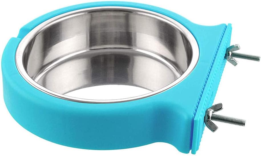 Pet Bowls Blue Crate Dog Bowl Removable Stainless Steel Hanging Pet Cage Bowl Coop Large Water Food Bowl for Dogs Cats Rabbits L