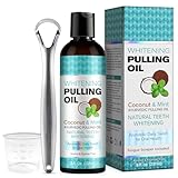 Coconut Oil Pulling for Fresh Breath and Oral Hygiene - Ayurvedic Expert Formulated | Supports Healthy Gums | Natural Teeth Whitening - Includes Tongue Scraper and Measuring Cup - 8 fl. oz