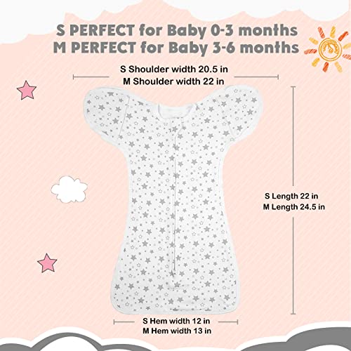 Image of 2 Pack Swaddles 0-3 Months, 2 Way Zipper Swaddles, Arms in /Out Convertible Baby Swaddle, 100% Cotton Arms Up Newborn Sleep Sacks, Star & Gray
