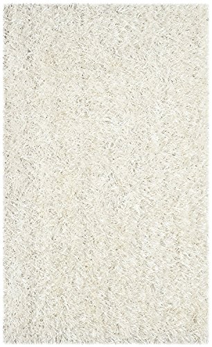 Safavieh Alfombra Shag Sala de Estar, Comedor, Dormitorio - New Orleans Shag Collection, Pelo Largo, Blanco Hueso y Blanco Hueso, 122 X 183 cm