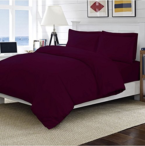 Amber Linen Plum Tc200 Egyptian Cotton Duvet Cover & Pillow Case Cover Set (, Single)