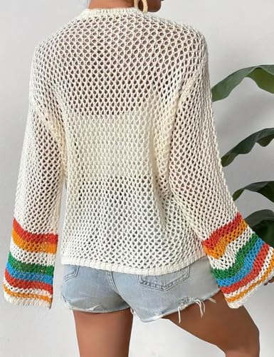 Gihuo Women Bohemian Floral Crochet Cardigan, Hollow Out Long Sleeve Open Front Sweater Cardigan, Multicolor Granny Square3