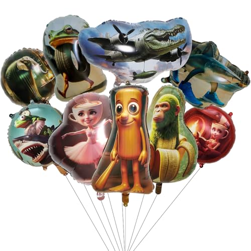 9Pcs Italian brainrot Foil Balloons for Birthday Party Tralalero Tralala and Tung Tung Tung Sahur Party Balloons Birthday Party Decorations.
