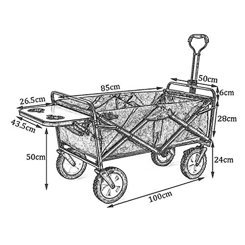 FAZENHUA Klappbarer Gartenwagen, robuster Wagen für Outdoor-Camping, Picknick, Angeln, Multifunktions-Einkaufswagen mit Tischplatte, Belastung: 80 kg – Bild 4