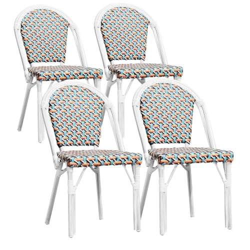 Image of PURPLE LEAF French Bistro Dining Chairs Set of 4, White Finish, Colorful