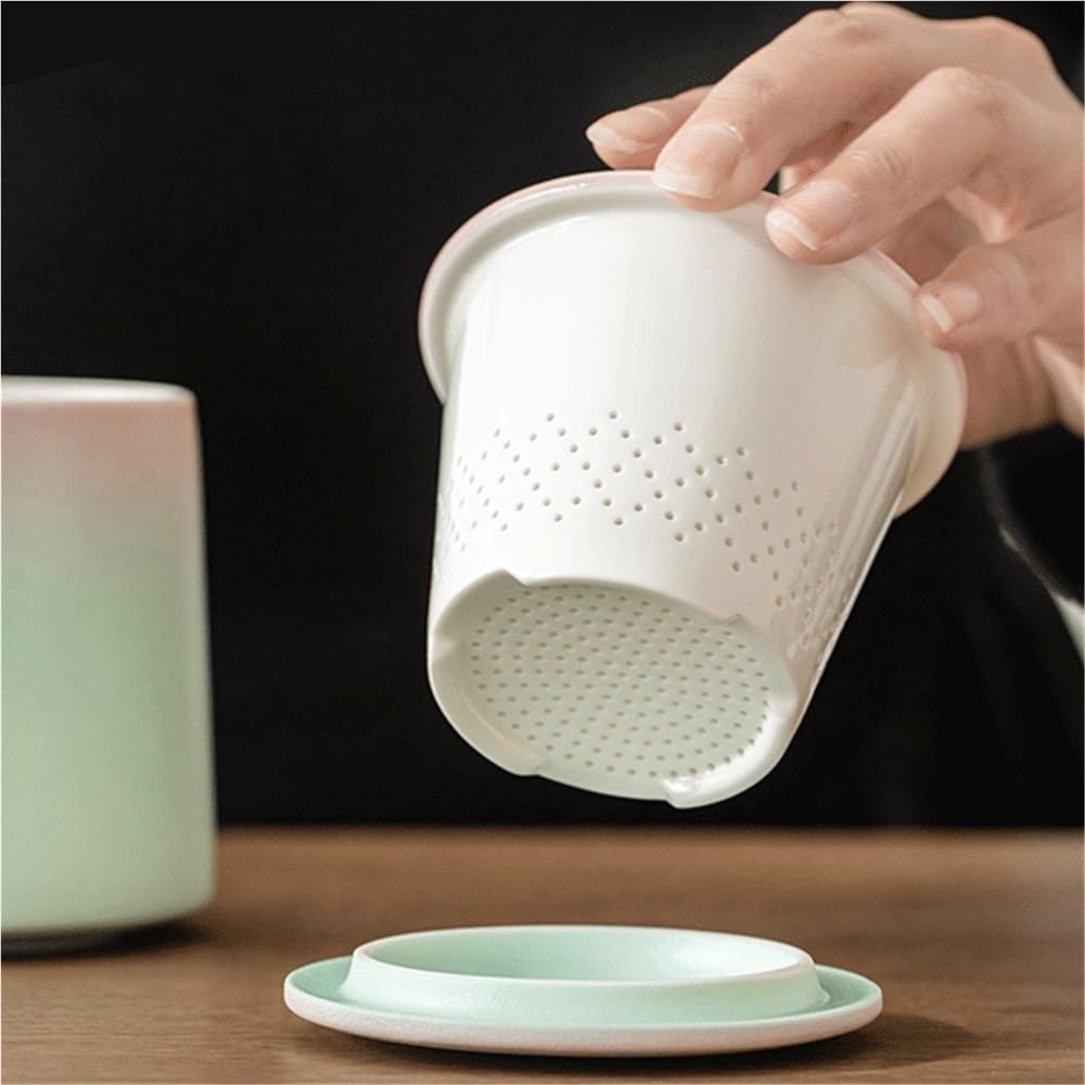 Kaffeetasse aus Keramik Kaffeetasse mit Farbverlauf, 1er-Set, Keramikfilter zur Tee- und Wassertrennung mit Deckel, Fassungsvermögen der Tasse 325 ml, for Männer und Frauen im Büro Tee-Wasser-Tasse Na