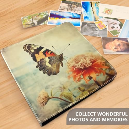 Álbum de fotos adhesivo DIY de piel PU, diseño mariposa, encuadernador de 3 anillos, 40 páginas, tamaño 11.8x11.2 pulgadas miniatura 5