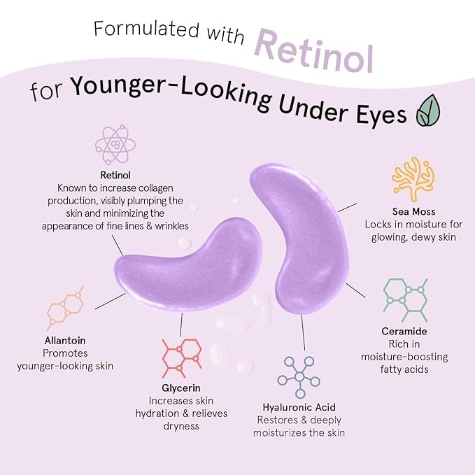 grace & stella Under Eye Gel Patches, Purple, 48 works, Retinol Under Eye Patches - Image 3