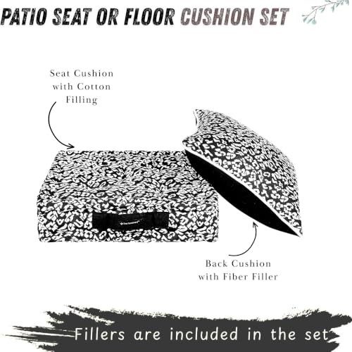 Image of Woven Quilted Floor Cushion Set 50x50x10 CM Black and White Animal with Fillers & Back Cushion, Large Size for Seating, Patio Seat, Meditation, Yoga, Pooja, Guests, Living 20x20x4 Inch