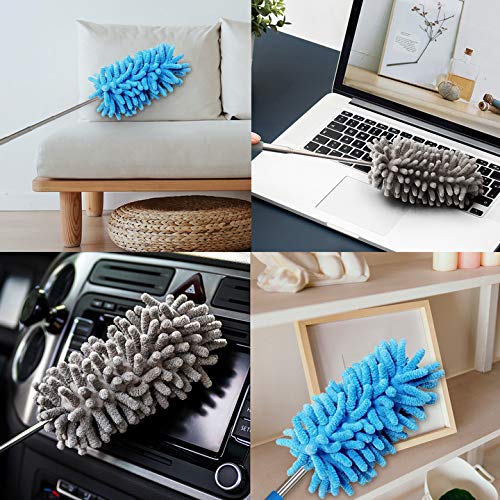 Timivo Microfiber Duster For Cleaning, Dusters With Telescoping Extension Pole, Extendable Washable Mini Dusters For Cleaning Car, Window, Furniture, Office (Blue And Grey) #TOP6