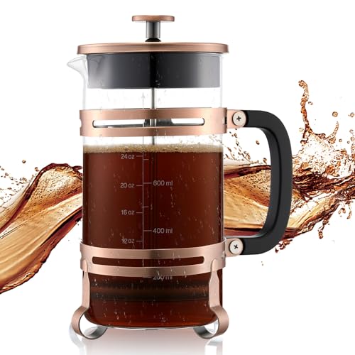 VEVOR French Press Coffee Maker, 34 Ounce 1 Liter Borosilicate Glass Coffee Press Tea Maker with Stainless Steel Filter, Large Glass French Presses Cold Brew for Camping Travel Home Kitchen, Copper by VEVOR - Used condition - US$15.06