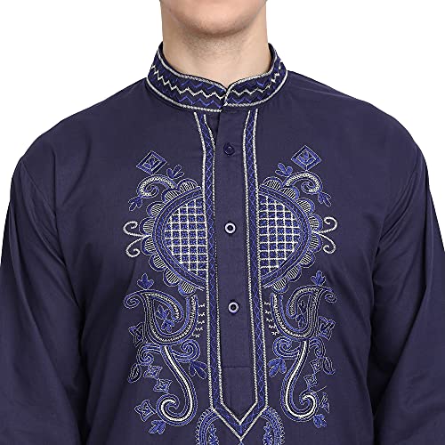 SKAVIJ Men's Kurta Pajama Set Long Sleeve Cotton Traditional Ethnic Casual Dress3