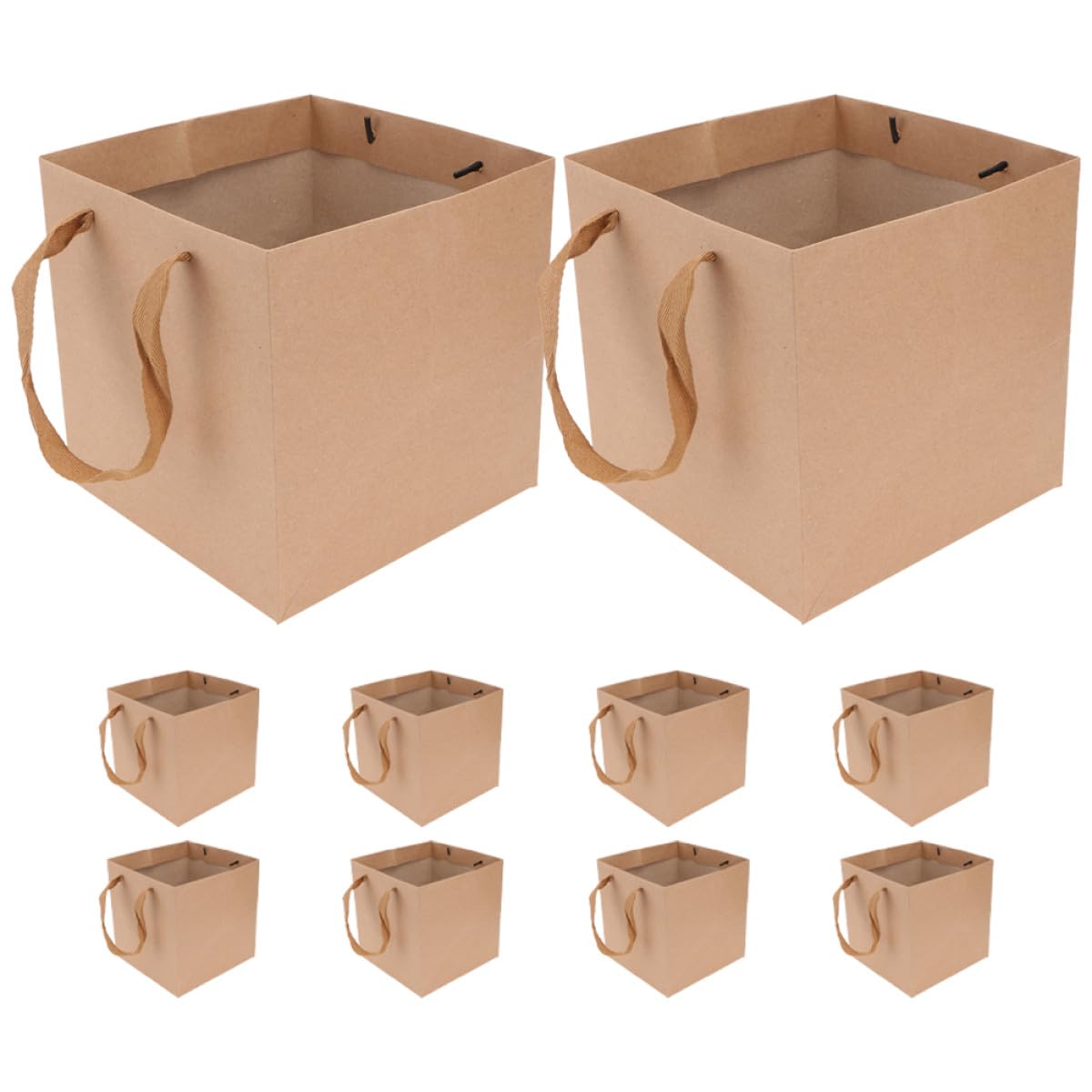 MAGICLULU Sacchetti Kraft con Manici Quadrati 25x25x25 Cm, Borsa da Asporto Resistente in Carta Kraft Marrone, Confezione Regalo Floreale e Packaging per Fiori, Set da 10 Pezzi per Fioristi