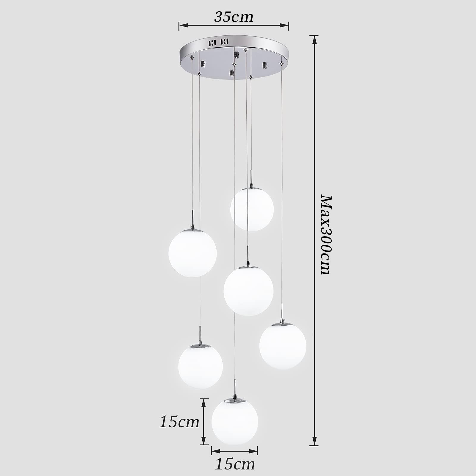 Pendelleuchte Moderne Kugel Hängelampe Weiß Metall Deckenlampe | Treppenhaus Hängeleuchte Esstisch Küchenlampe Höhenverstellbare Deckenleuchte Wohnzimmer Villa Designer-Pendellampe 6-flame