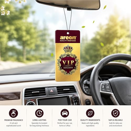 Image of AREON VIP Hanging Car Air Freshener Pack of 3 - Premium Car Perfume with Natural Fragrances, Stylish Hanging Cards Long Lasting Auto Air Freshener for Car, Home, Office & Vehicle Interior - № 1