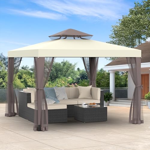 Gazebo, 10'x10' Patio Gazebo Outdoor Waterproof Canopy Tent UV-Resistant 2-Tier