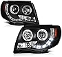 [For 2005-2011 Toyota Tacoma Pickup Truck] LED Halo Ring Black Projector Headlight Headlamp Assembly, Driver & Passenger Side