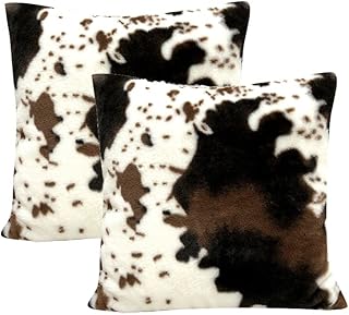 Sponsored Ad - TOMWISH Cowhide Animal Black White and Brown Faux Fur Throw Pillow Covers 18x18 Set of 2 for Chair Bedroom ...
